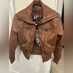 Faux leather brown jacket